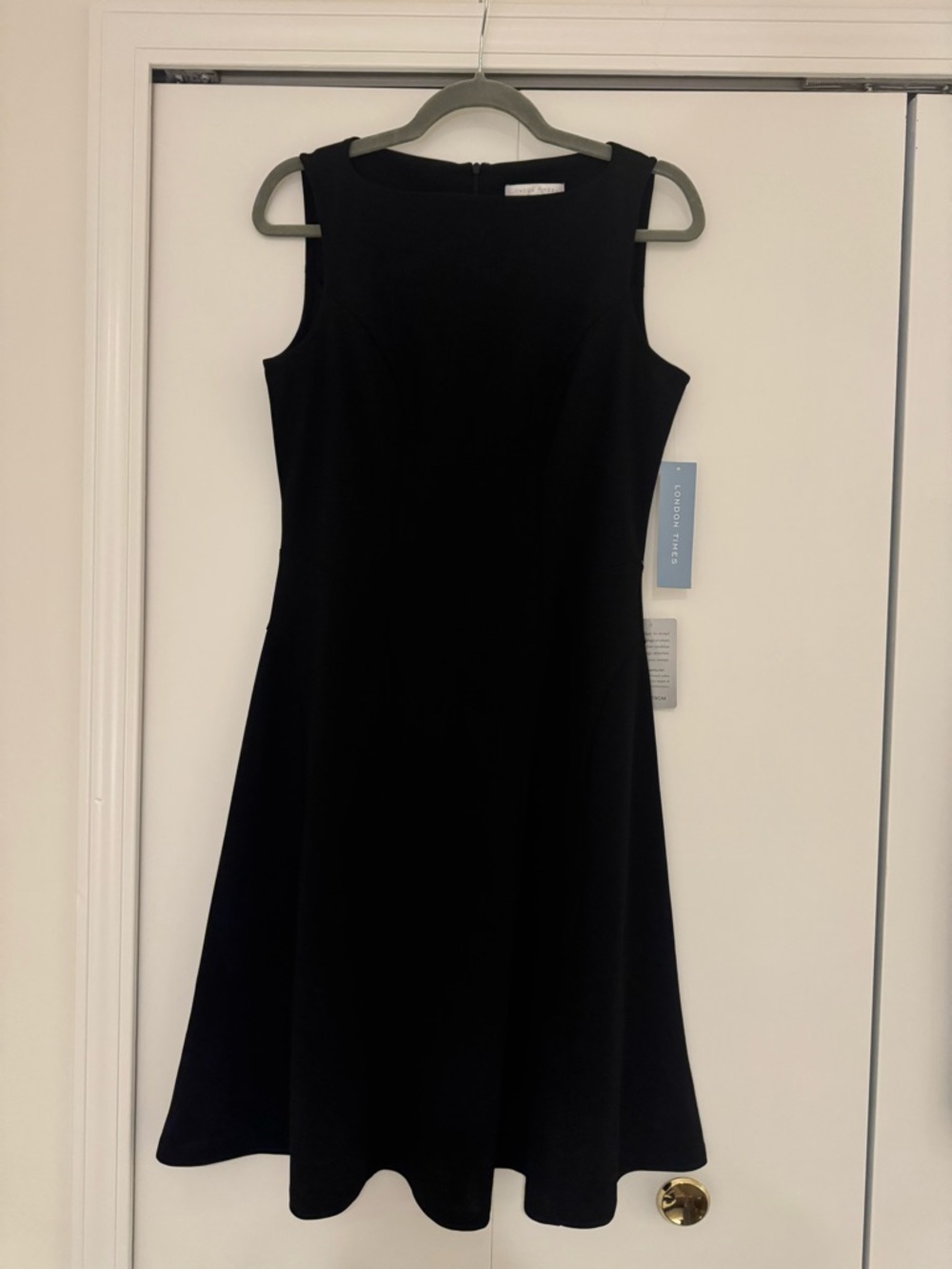 London Times Black Sleeveless Midi Fit-and-Flare Dress